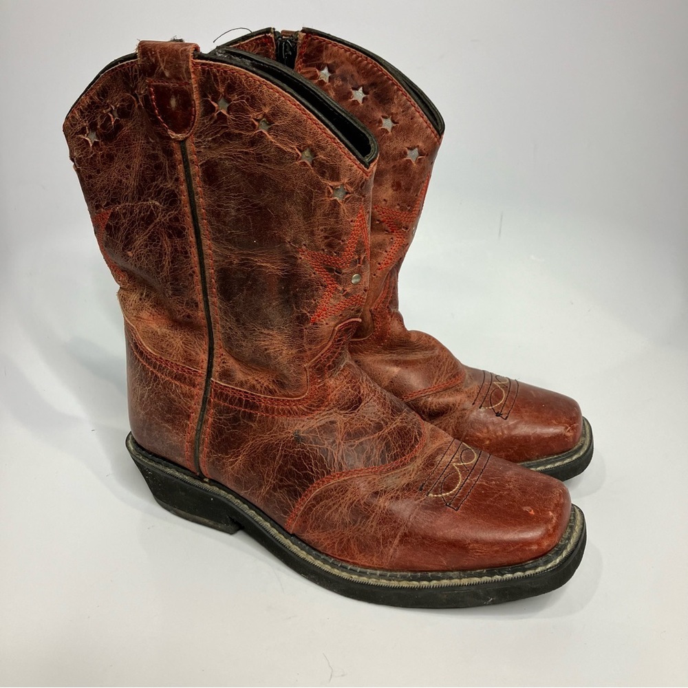 Smoky Mountain Boots leather cowboy boots square toe reddish color kids size 2.5